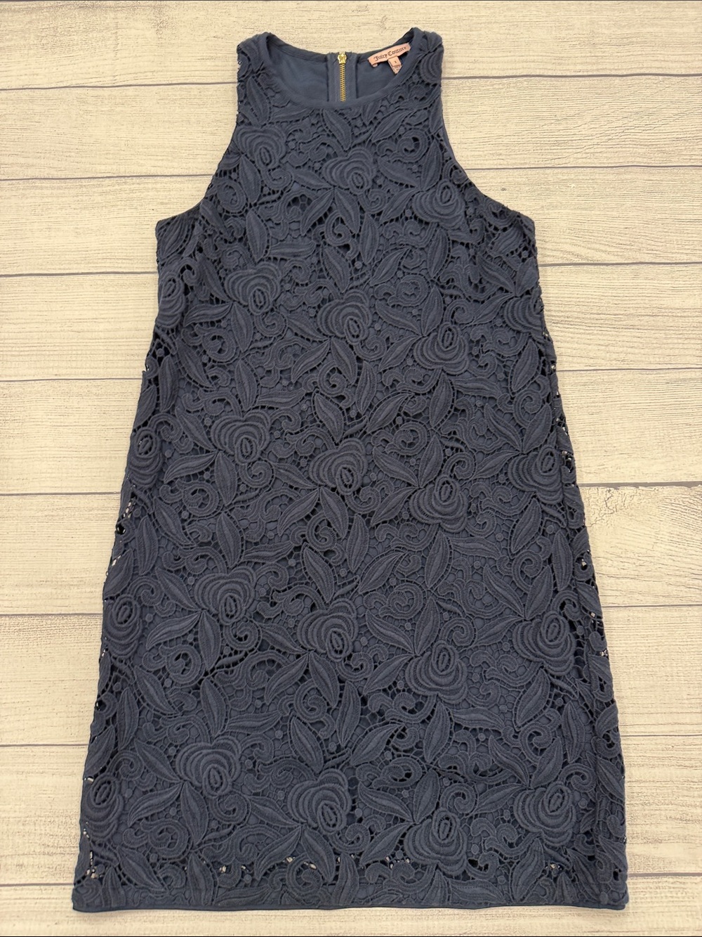 Juicy Couture Navy Lace Sheath Dress Size 2 Sleeveless Cocktail